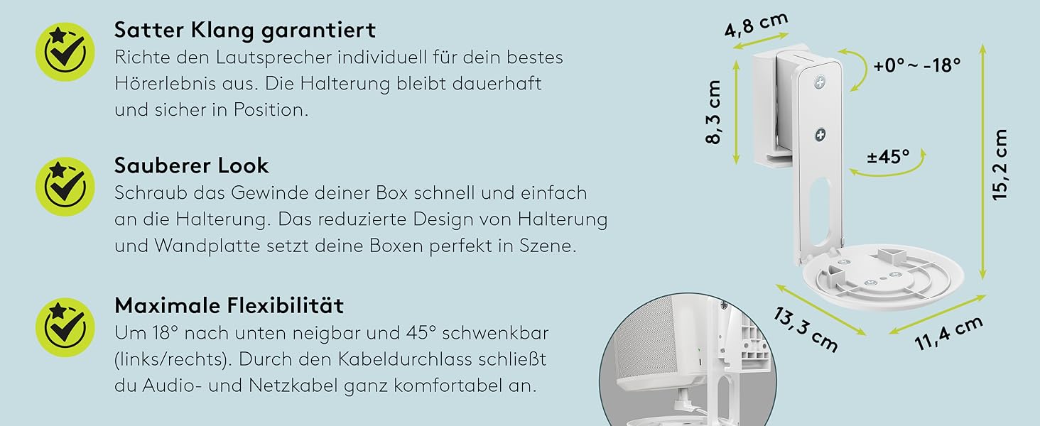 Настінний кронштейн-підставка для колонки Sonos Era 100 від Goobay, білий, з кабель-менеджментом, висота 71 см, вантажопідйомність 3 кг (71983)