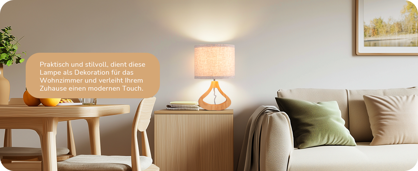 Дерев'яна приліжкова лампа EDISHINE з абажуром з льону, E27, для вітальні, спальні, в стилі кантрі [Енергоклас F]