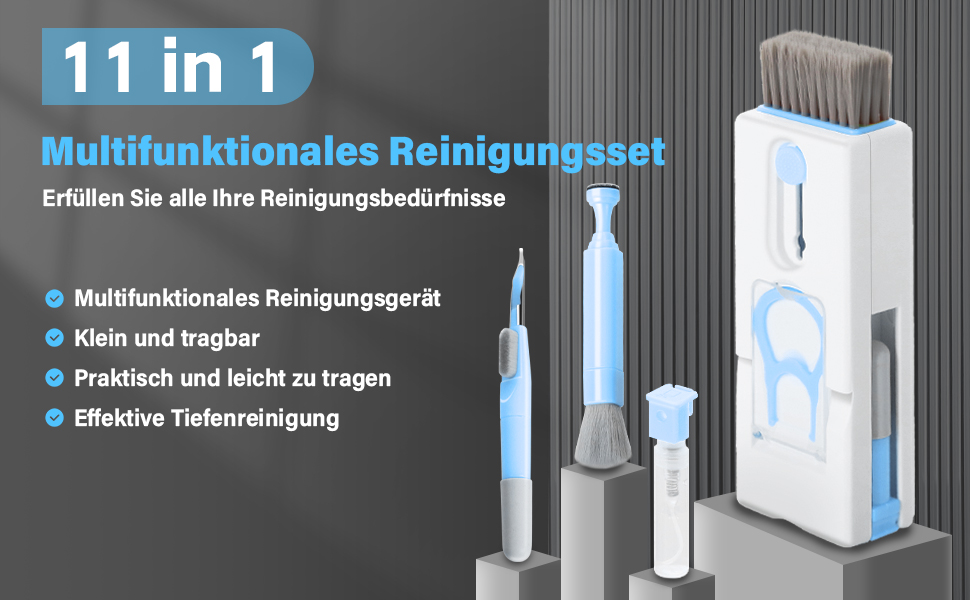Набір для чищення клавіатури Alyvisun 11 в 1: для ноутбука, навушників, планшета, телефону, комп'ютера (блакитний)