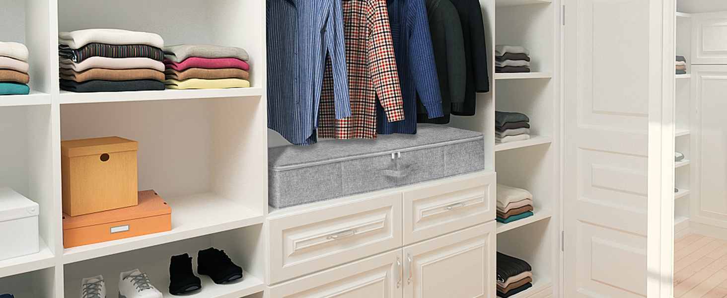 Коробки для зберігання під ліжко MePure, сірі, 2 шт. – 50л, з кришкою та блискавкою, для одягу, ковдр, постільної білизни, подушок, 76×38×17 см