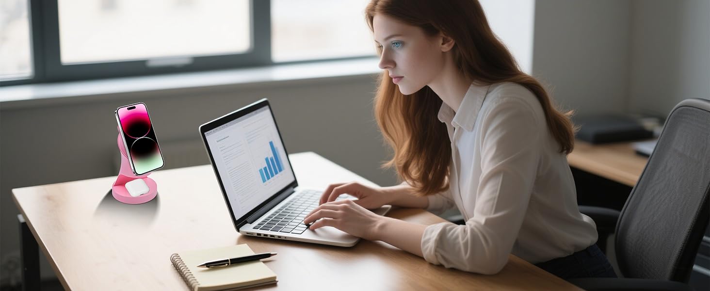 3-в-1 Мережевий Зарядний Пристрій MagSafe, Бездротова Зарядка для iPhone 17/16/15/14/13/12/Plus/Pro Max/Mini, Apple Watch 9/8/7/6/SE/5/4/3/2, AirPods Pro/2/3 (Рожевий)