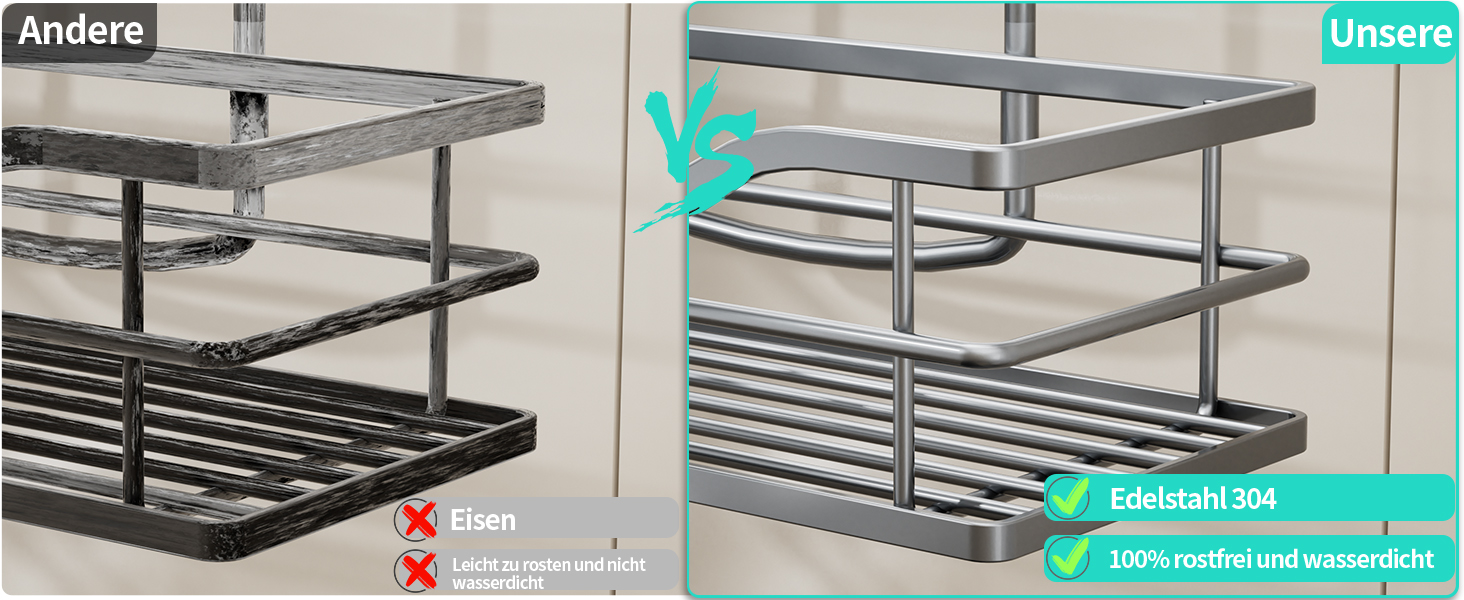 Настінна поличка для душу HapiRm з 4 гачками - поворотна 360°, органайзер для шампуню та мийних засобів, сріблястий