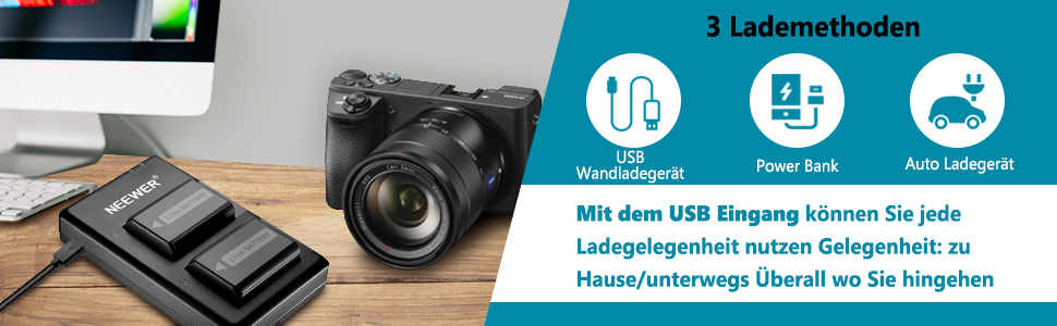 NEEWER NP-FW50 Зарядний комплект акумуляторів для камер Sony (2 шт., 1100mAh, Micro USB)