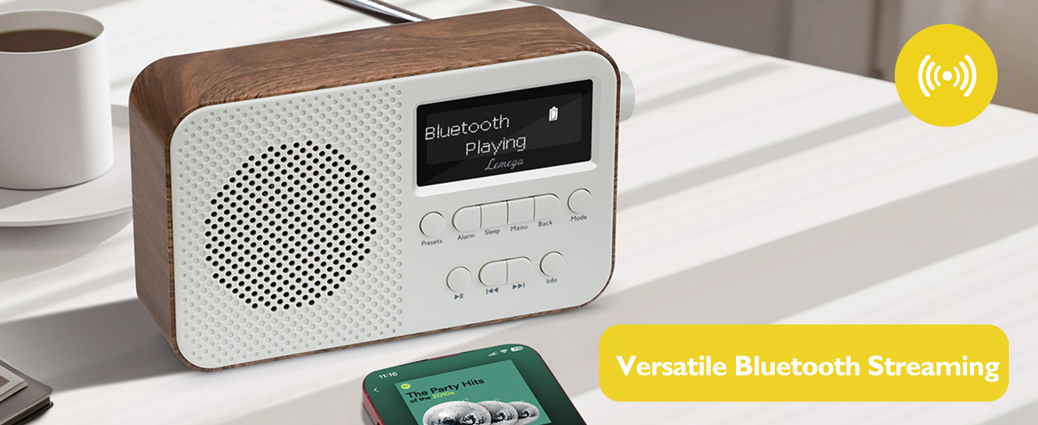Портативне цифрове радіо LEMEGA PR2-Max DAB+/FM, Bluetooth 5.3, на батарейках AA, колір горіх