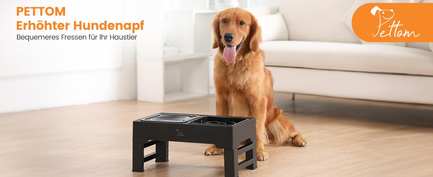 Підвищений годівниця для собак PETTOM (2 x 1.6L), 4 положення регулювання висоти, годівниця з нержавіючої сталі та миска для води без розливання, складна та антиковзаюча годівниця для собак великих та малих порід, годівниця для собак з нержавіючої сталі