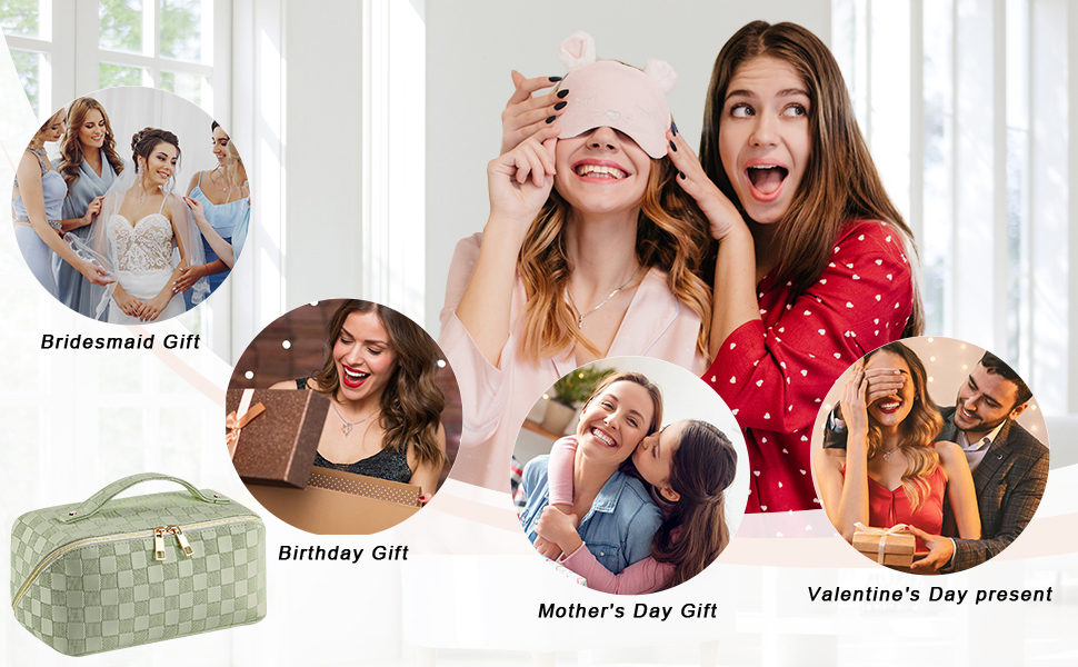 Жіноча косметичка для подорожей з великим об'ємом, водовідштовхуюча, з перегородками, органайзер (кремовий персик, світло-зелений)