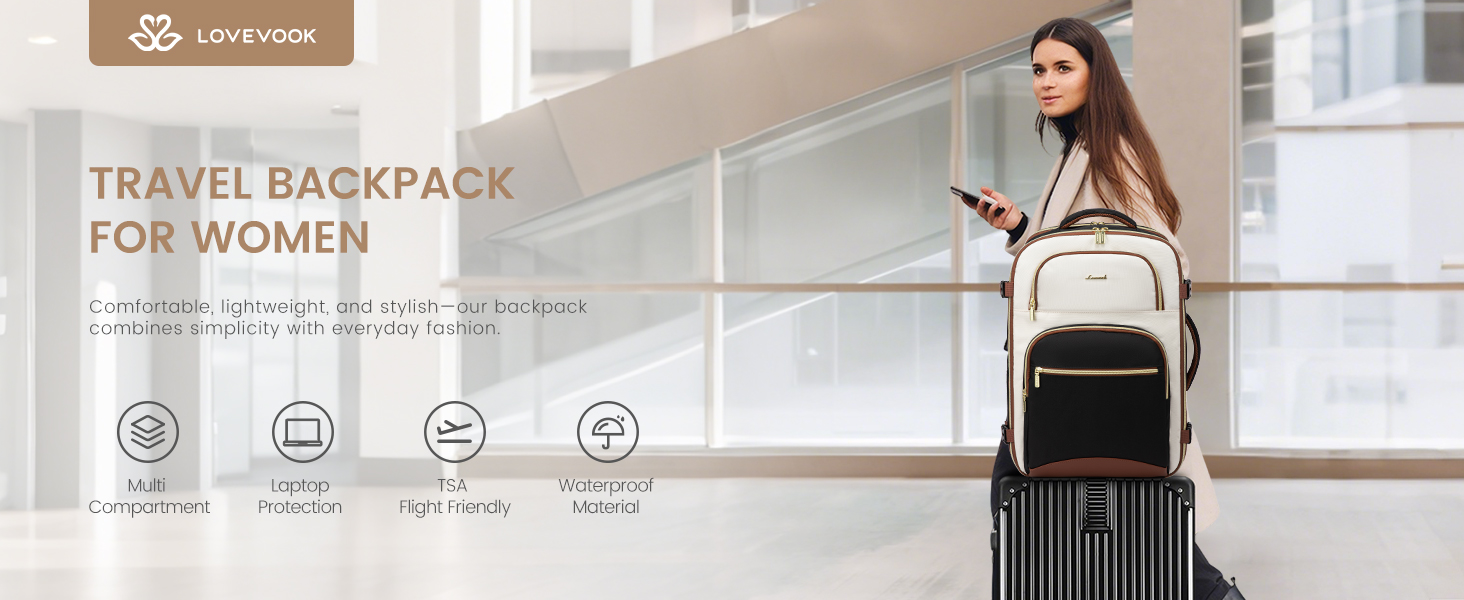 LOVEVOOK Рюкзак ручної поклажі для подорожей, 40L, чорно-сіро-коричневий. Рюкзак для жінок та чоловіків, 17.3 дюйми, водонепроникний, для авіаперельотів, кемпінгу та бізнесу