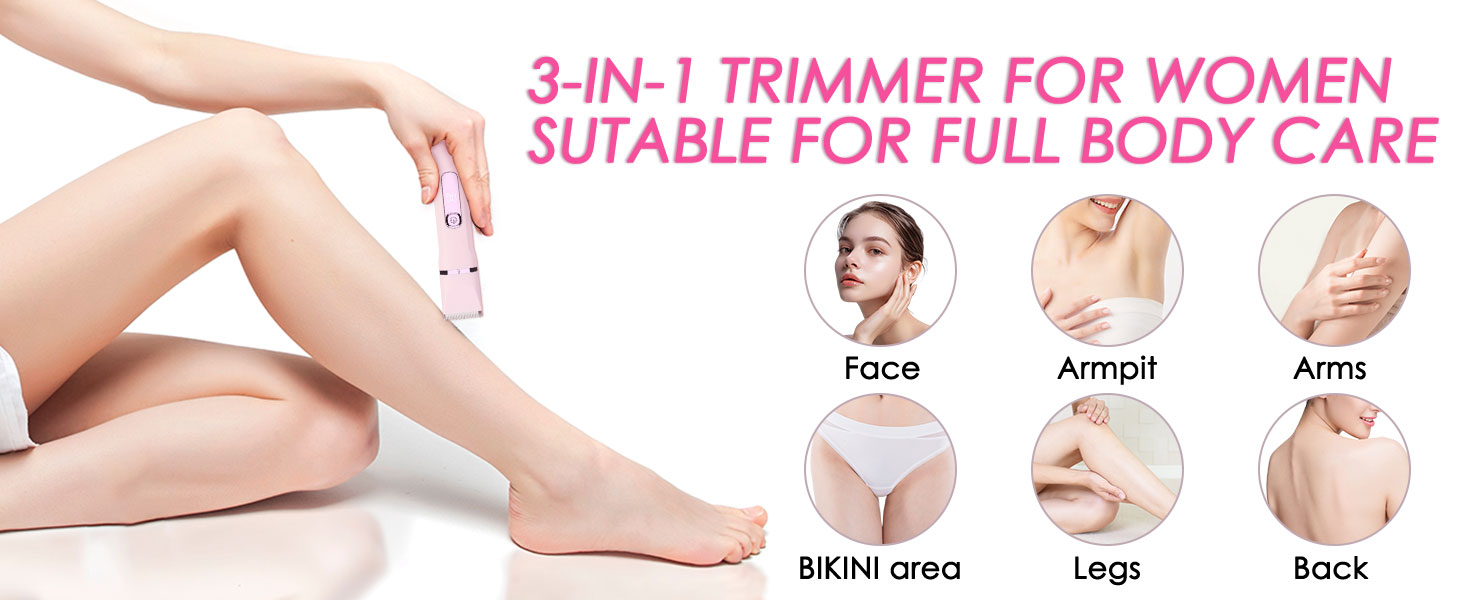 Електричний жіночий тример 3-в-1 MIFXIN для бікіні, тіла, обличчя. Вологостійкий IPX6. У комплекті: тример, епілятор, бритва. (Лідний/Рожевий)