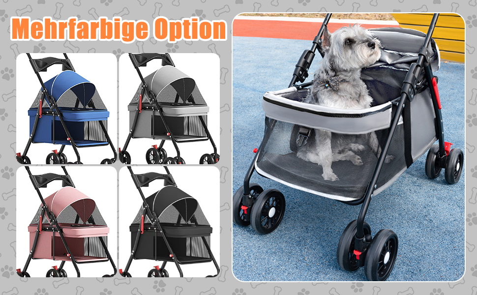 Візок для собак 2в1 до 15 кг, бугі для собак з тримачами для напоїв, переноска для собак, складна, з гальмом, візок-болер для собак, 48x68x95 см (Чорний)