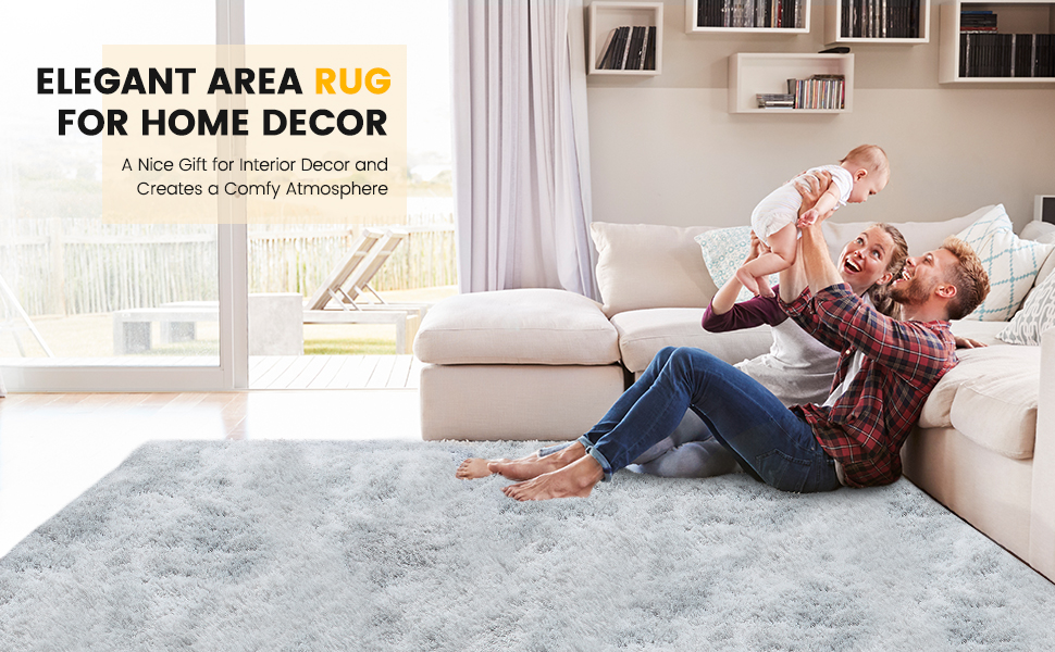 Пухнастий килим для вітальні Hochflor, 160x230 см, сірий. Килим для спальні, дитячої кімнати, з антиковзаючою основою, легко миється.