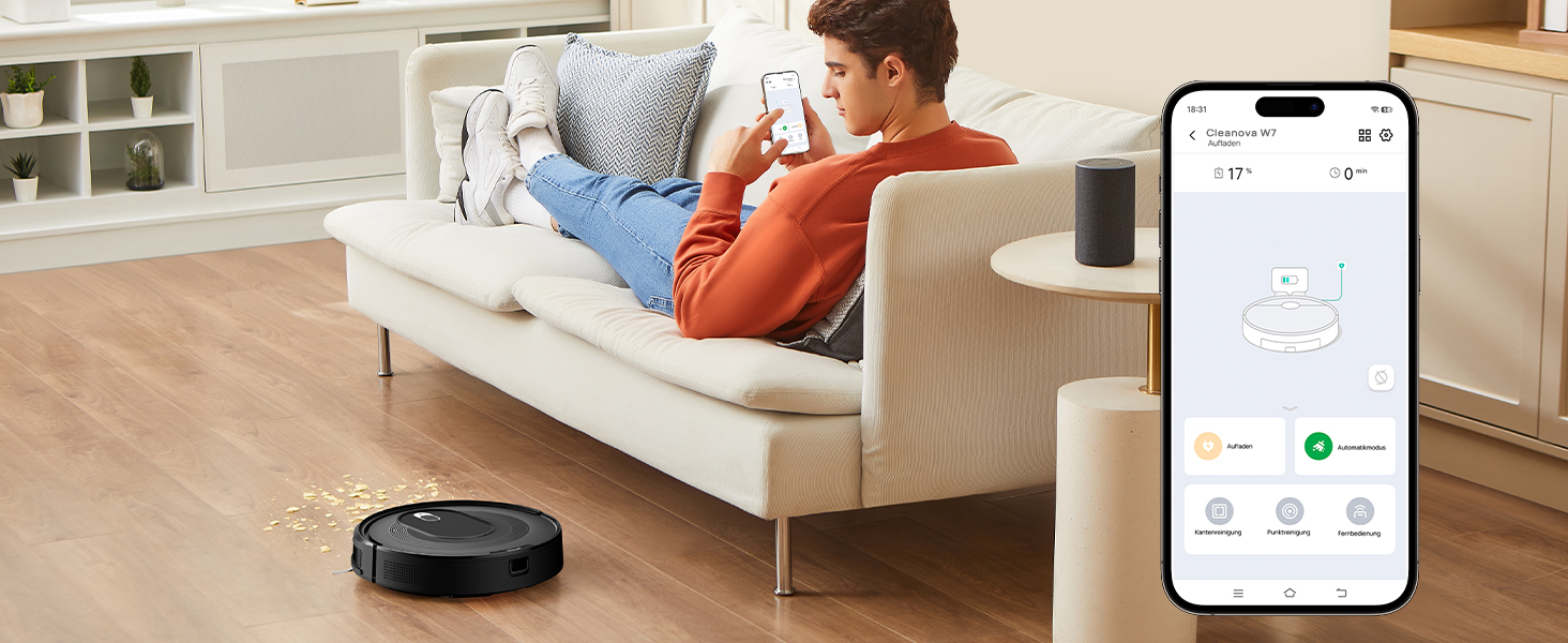 Робот-пилосос Vexilar W7 3-в-1 з функцією миття підлоги, потужність 4000Pa, сумісний з Alexa/App, для шерсті тварин, твердих підлог та килимів