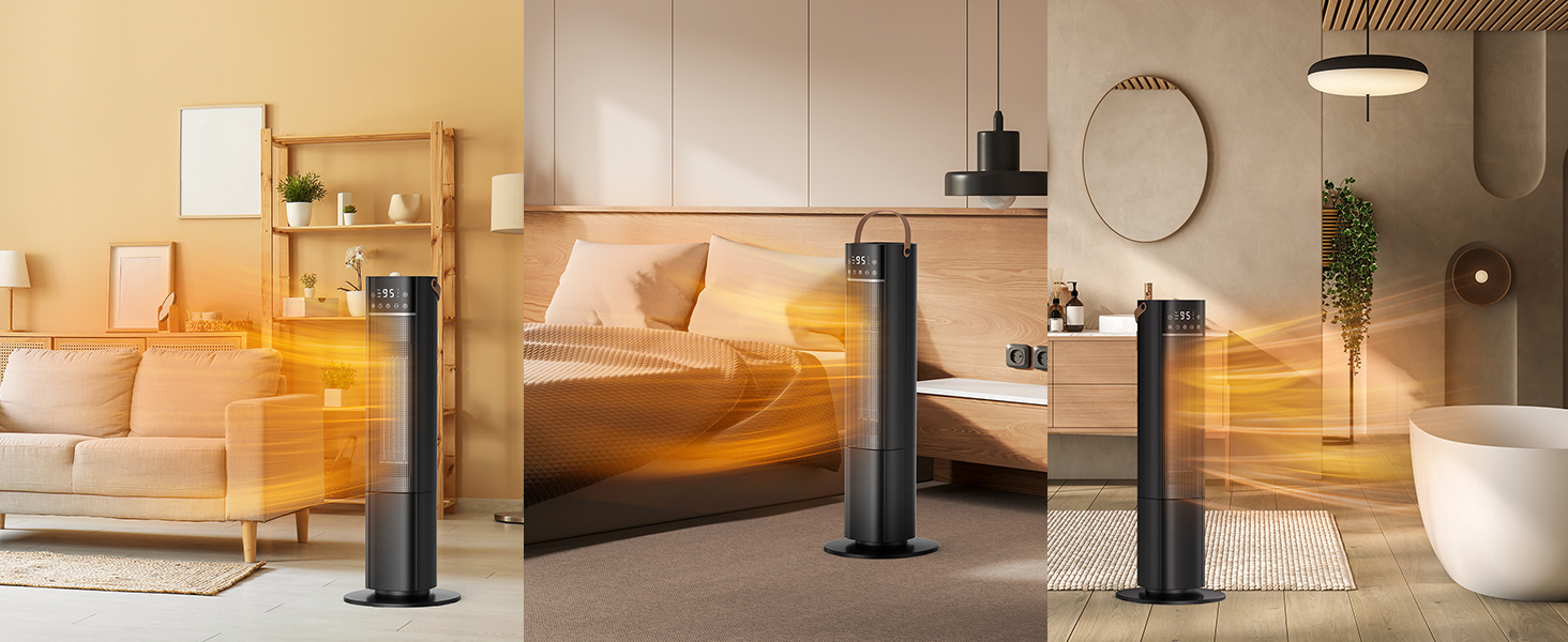 Електричний обігрівач PTC з керамічним нагрівачем, 2000W, 75° обертання, термостат, тихий, 3 режими, таймер 24 год, захист від перегріву та перекидання