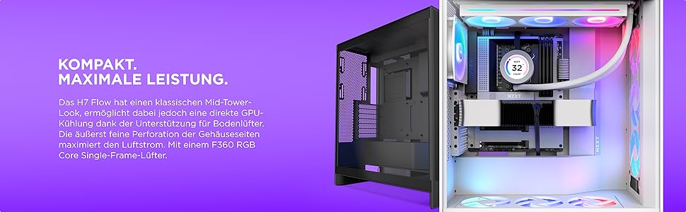 Корпус NZXT H7 Flow для ПК ATX з покращеною вентиляцією | Підтримка 3 x 120 мм вентиляторів для охолодження відеокарти | 3 x 120 мм фронтальні вентилятори | Пластина для встановлення 420 мм кулера спереду | Flow RGB 2024, білий