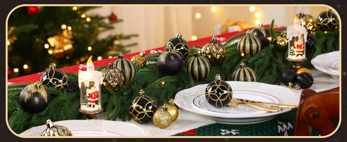 Набір прикрас для ялинки Shareconn: 106 шт. чорно-золотих кульок, 24 кольори, ударостійкий, для святкування, весілля