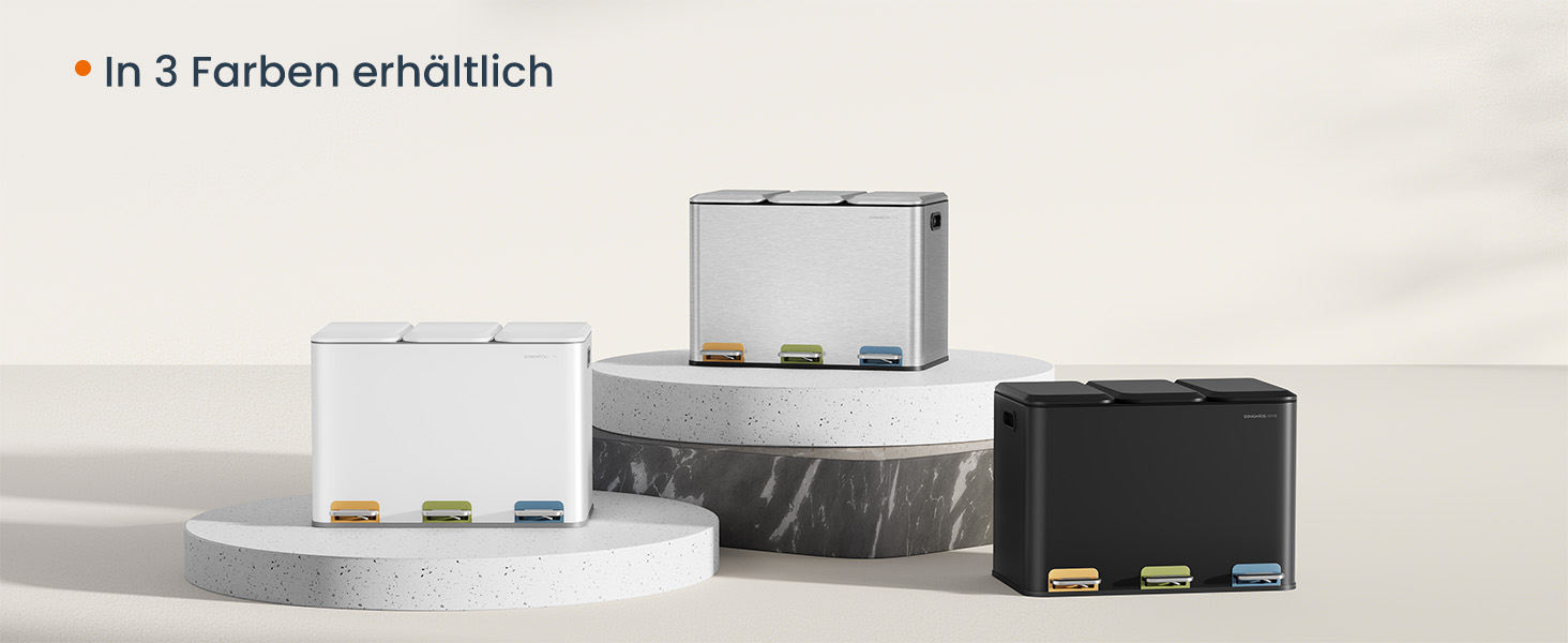 Сміттєвий відер SONGMICS HOME POPNEX LTB740B02 для кухні, система сортування сміття з 3 відсіками по 15 л, сталевий, сріблястий