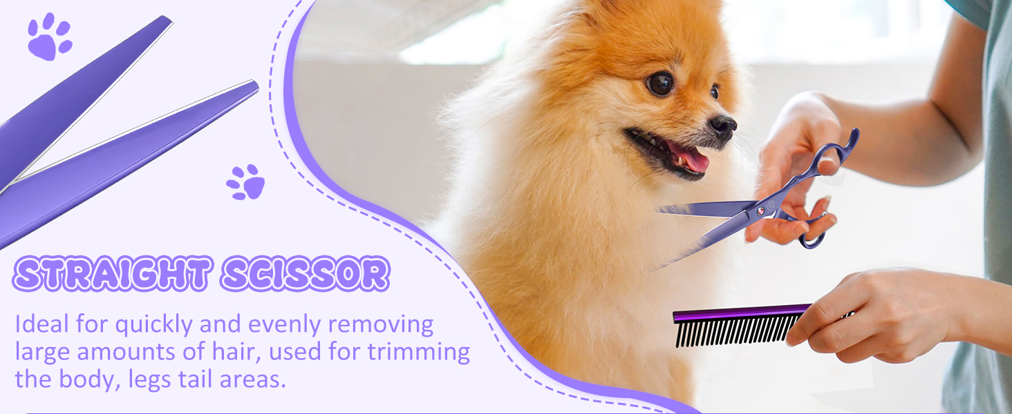 Професійний набір ножиць для грумінгу собак Moontay 7 дюймів: ножиці для грумінгу, випрямні, зігнуті, для розрідження, фіолетовий