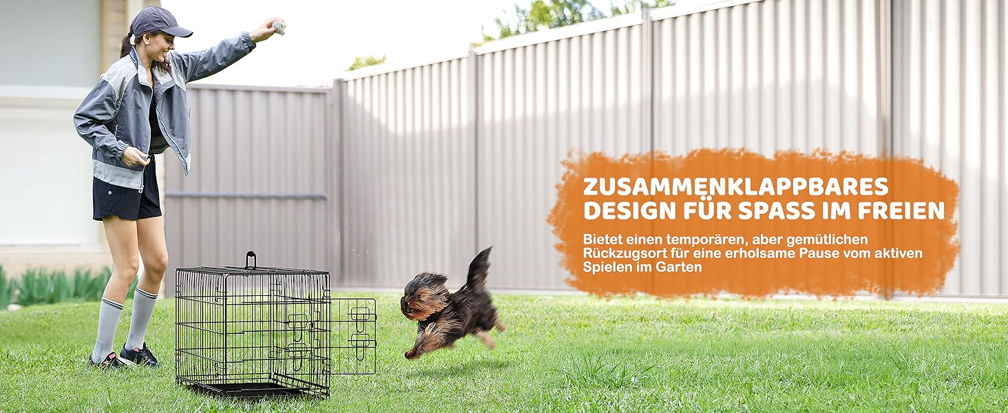 Клітка для собак Yaheetech 90x56x63 см, розкладний вольєр з перегородкою, 2 двері, чорна, для дому та транспортування