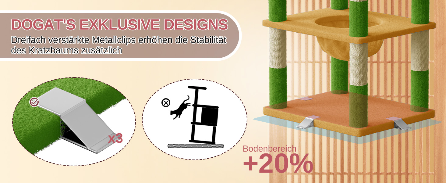 Великий котячий комплекс Kratzbaum 208 см з 3 анти-нахилом, 15 стовпчиками для дряпання, 2 платформами, 2 ховалами, 1 рампою для дряпання та гамаком. Стабільний котячий будиночок для великих котів (зелений + жовтий)