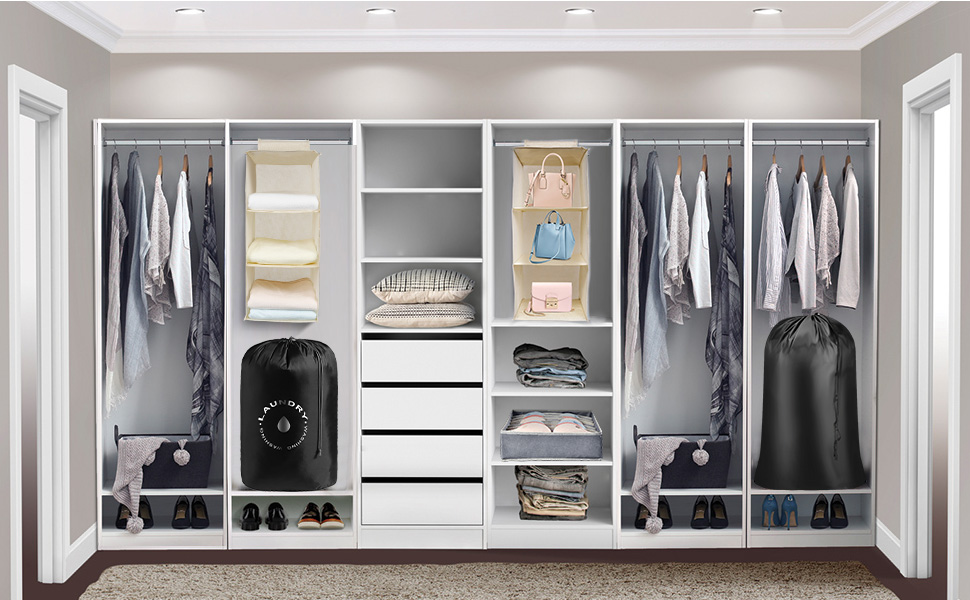 Органайзер для шафи AiQInu з 3 відділеннями, бамбуковий, бежевий (Medium)