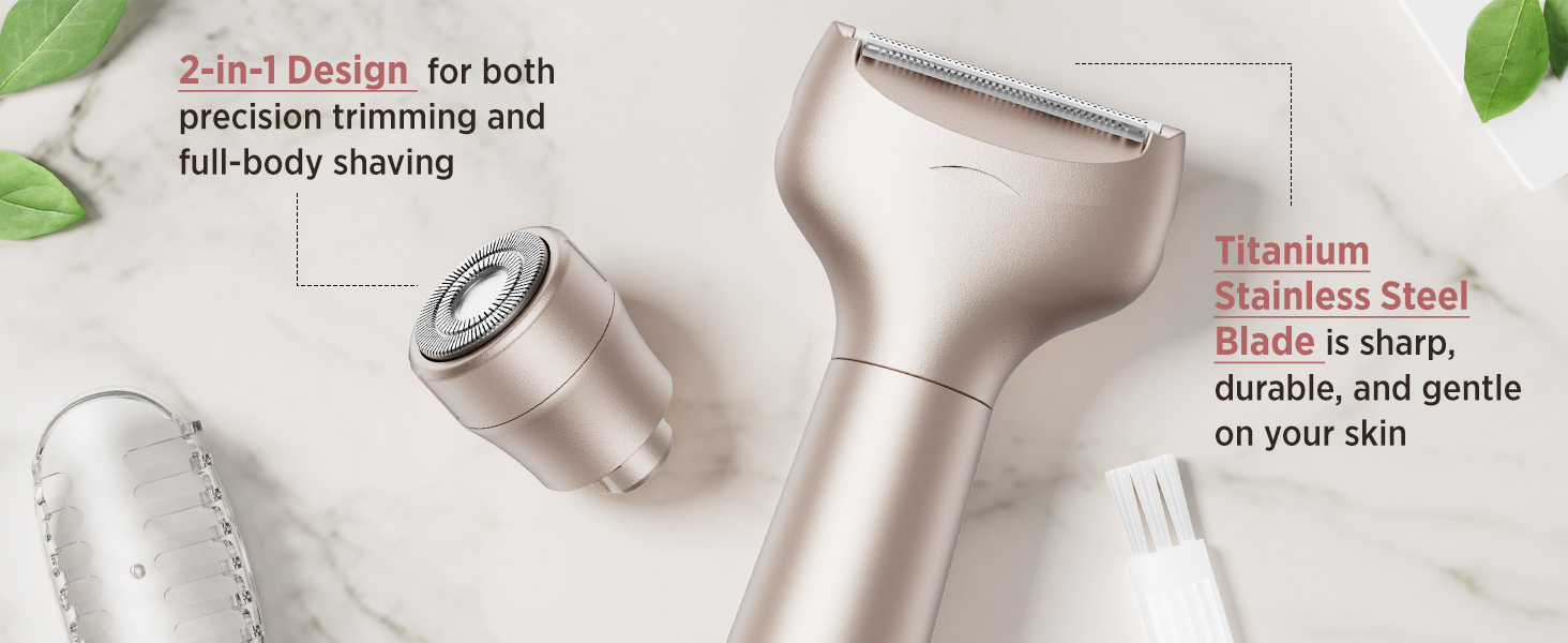 Електричний жіночий епілятор для тіла: безболісний пристрій для бікіні, обличчя, ніг, під пахвами – портативний для подорожей (рожеве золото)
