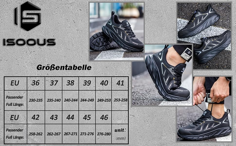 Черевики робочі чоловічі/жіночі ISOOUS з металевим підноском, спортивні, антиковзаючі, дихаючі, чорні, 45 EU