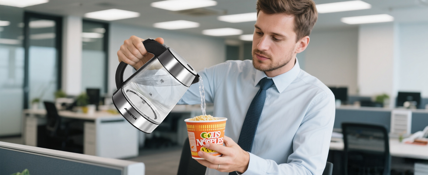 Електричний чайник Aigostar 1.7л, 2200W, LED, без BPA, скло Borosilikat, фільтр від накипу, чорний (Chubby)