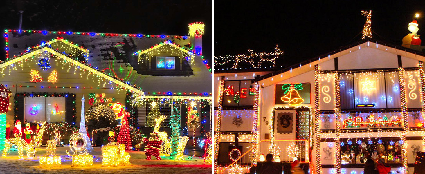 WOWDSGN Льохотна гірлянда для зовнішнього використання 20м, 2-в-1 LED гірлянда (Тепле біле & Класичне кольорове), сертифікований штекер GS, 11 режимів, пульт дистанційного керування та таймер, IP44 вологостійка різдвяна прикраса для саду, балкону, тепле біле/кольорове світло (зміна кольору) 20м 200LED