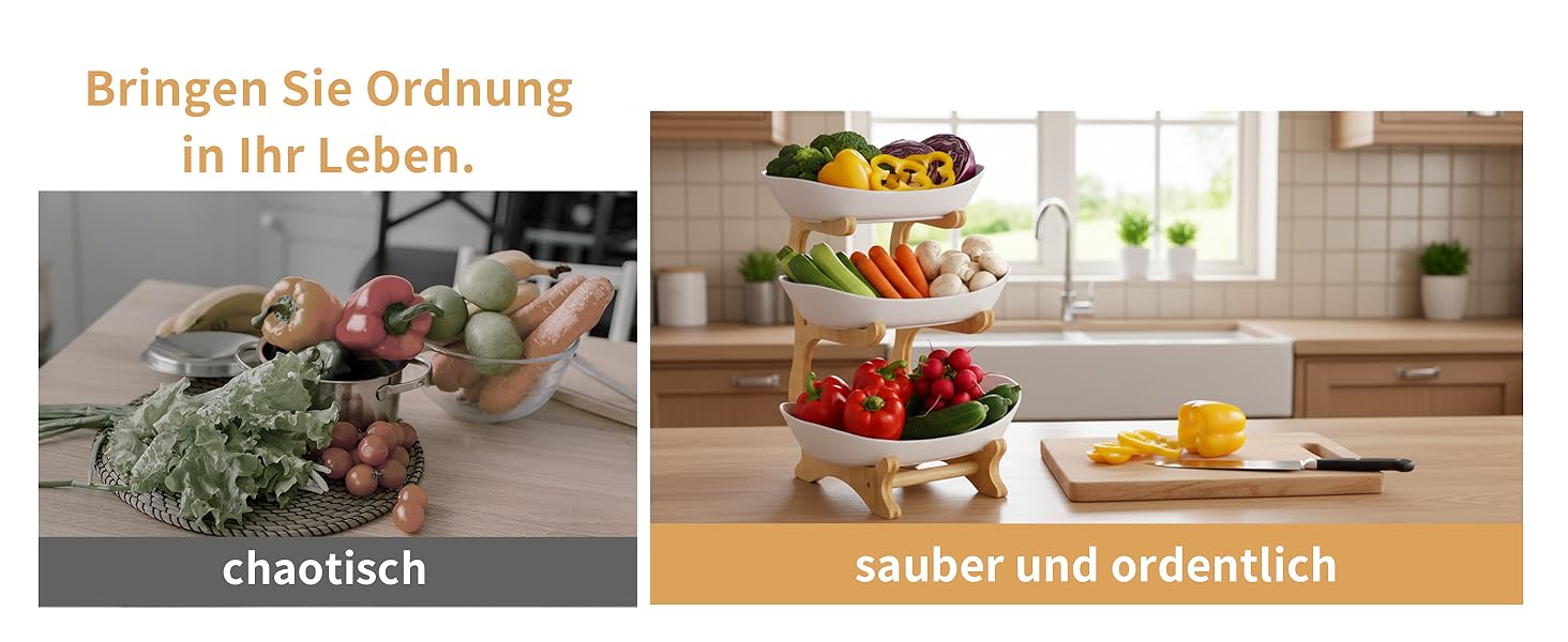 Трирівнева етажерка для фруктів та закусок з бамбуковим підставкою, преміум-пластик