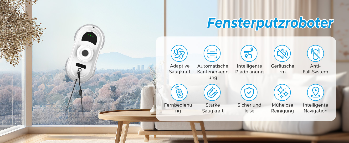 Робот для миття вікон Fensterputzroboter 5600Pa електричний з пультом, 3 режимами, навігацією та 10 серветками для гладких поверхонь
