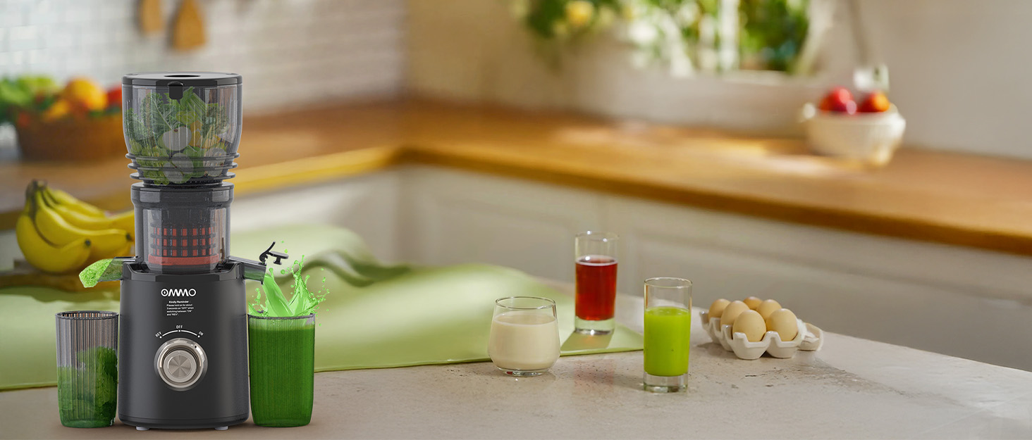 Шнекова соковижималка OMMO Slow Juicer для овочів та фруктів, 300 Вт, чорна