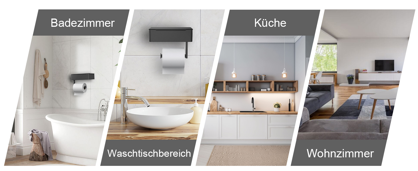 Тримач туалетного паперу SURFOU без свердління, чорний, 3-в-1, з боксом для вологих серветок, нержавіюча сталь, для ванної кімнати/туалету