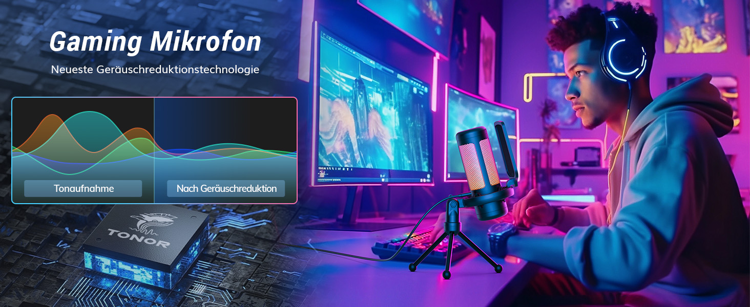 USB Мікрофон TONOR TC310 для Комп'ютера, PS4/5: Конденсаторний мікрофон для Стрімінгу з RGB підсвіткою та тримачем
