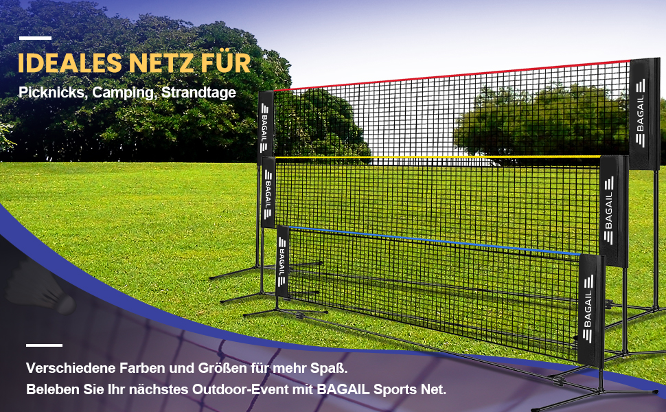 BAGAIL Adjustable Badminton Net Set with Stand & Carry Bag - Portable Tennis/Volleyball Net (4.2M)