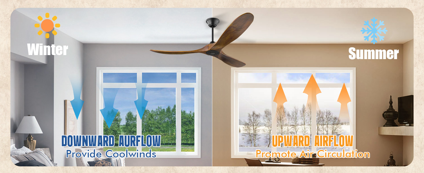 152 см, дерев'яний стельовий вентилятор з дистанційним керуванням, 3 лопаті, DC-двигун, для дому та вулиці, таймер, без освітлення