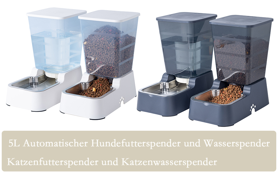 5L Automatic Pet Feeder & Waterer - Dog & Cat Food & Water Dispenser Set (Dark Gray)