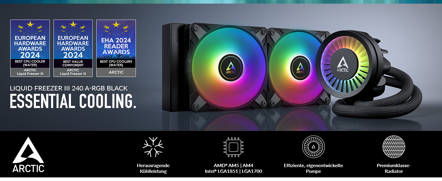 ARCTIC Liquid Freezer III 240 A-RGB - водяне охолодження CPU з RGB підсвічуванням, 240 мм, чорний колір