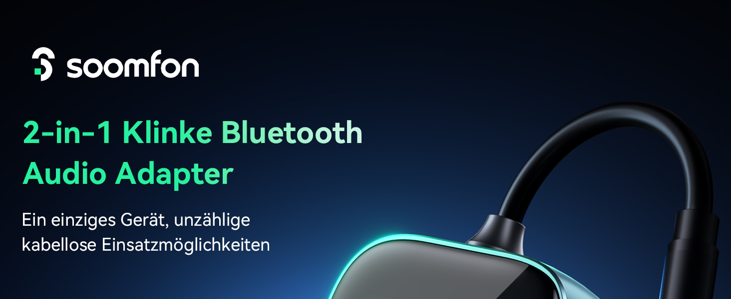 SOOMFON Bluetooth 5.3 Передавач/Приймач 2-в-1: Адаптер для телевізора, фітнесу, навушників (Airpods) з дисплеєм та акумулятором