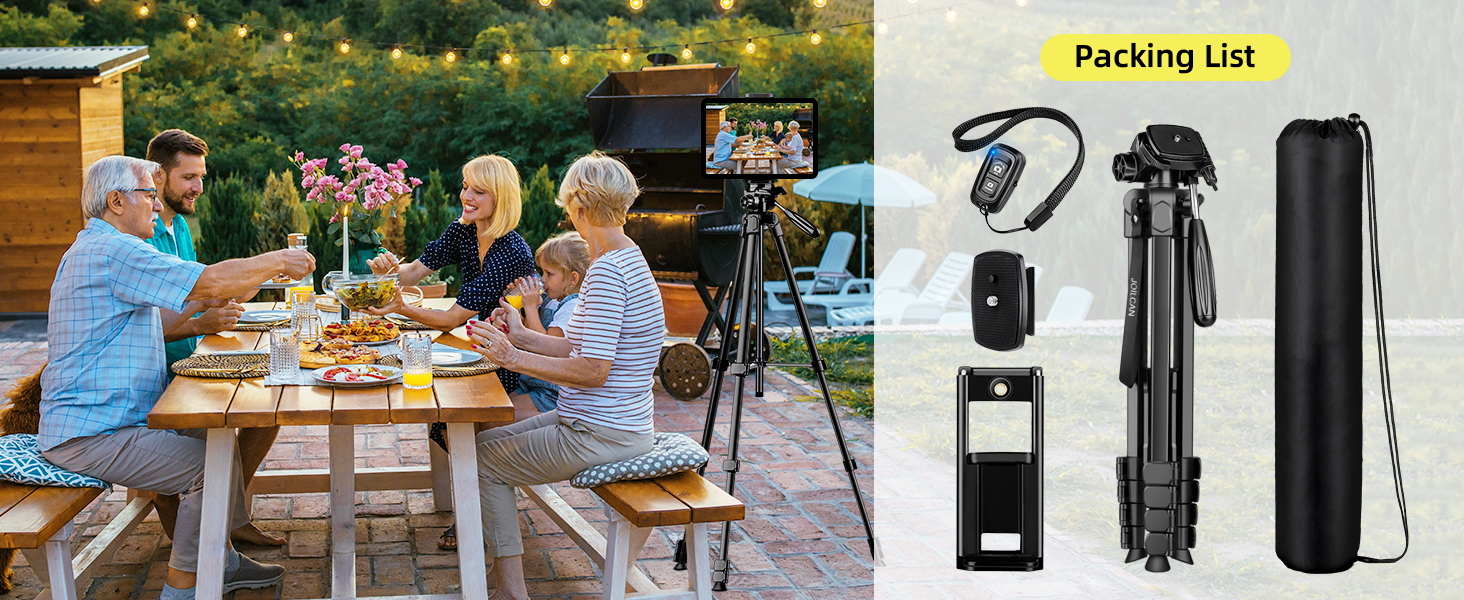 Штатив для камери JOILCAN 210.8 см: легкий трипод для смартфона, камери та селфі-палки з кульковою головкою 360° та пультом дистанційного керування. Алюмінієвий штатив з триножиною для Canon, Nikon, DSLR. Чорний.