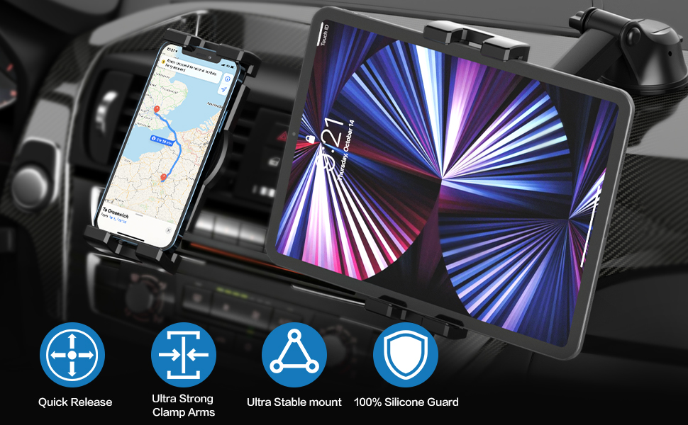 Універсальний тримач для планшетів та телефонів Oilcan 3 в 1: присоска, вентиляція, торпедо. Сумісний з iPad, iPhone, Samsung Galaxy, Fire та іншими пристроями 4-12.9 дюймів