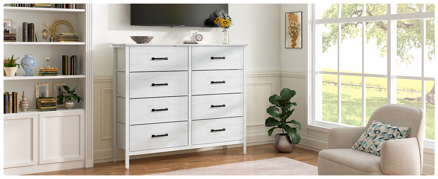 LYNCOHOME Chest of Drawers, Fabric Chest of Drawers, TV Stand Sideboard with 6 Fabric Drawers, Storage Cabinet Bedroom Drawer Chest Kitchen Organizers Furniture for Office Hallway (White-4*2l)