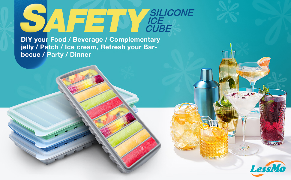 Силіконова форма для льоду LessMo з кришкою, BPA-free, LFGB сертифікована, на 10 осередків для коктейлів, віскі та напоїв, багатоколірна