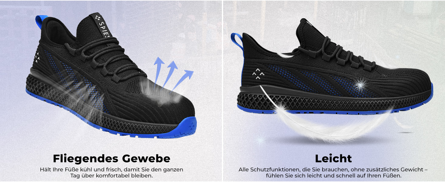 Робочі черевики SPIEZ для чоловіків та жінок, легкі, slip-on, з дихаючою сіткою, захист пальців Composite, неслизькі для складу, промисловості та повсякденного використання, чорно-сині, розміри EU35-46 (41 EU)