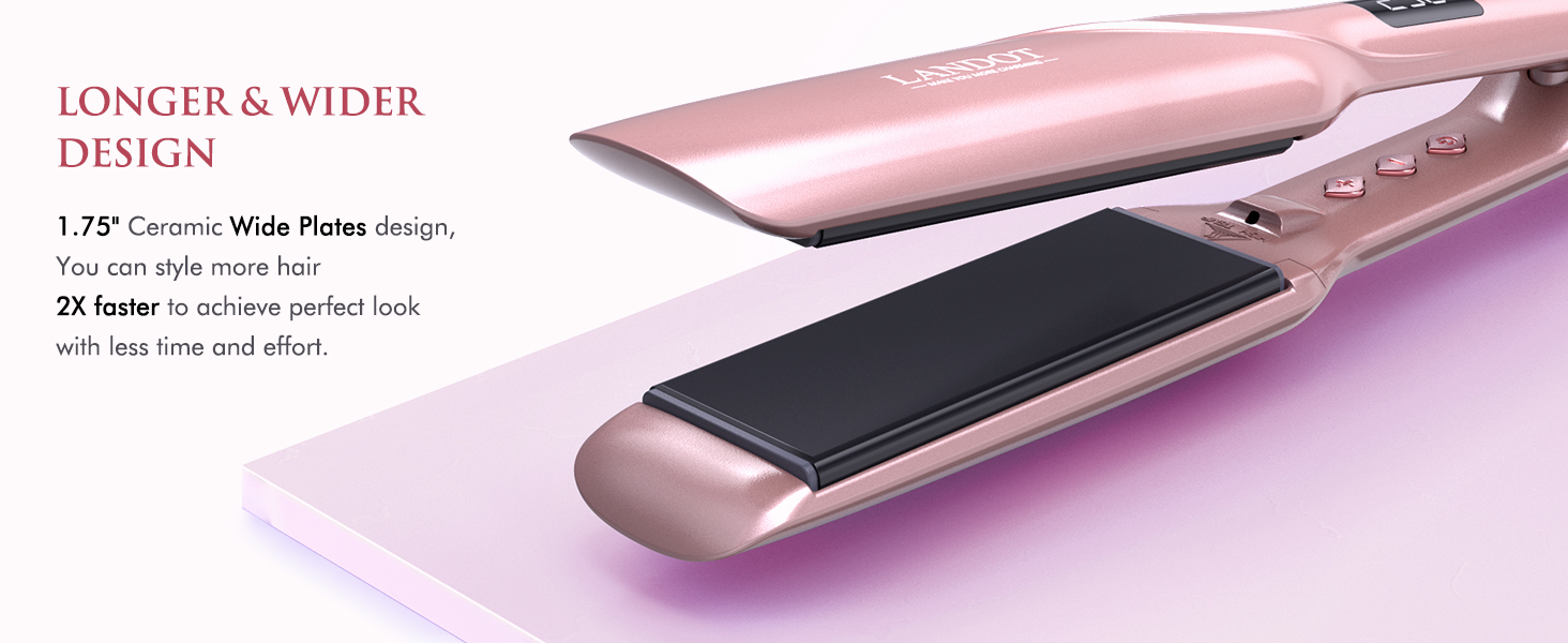 LANDOT Професійний випрямляч для волосся з керамічним покриттям 45 мм, 12 температурних режимів (120–230°C), рожеве золото