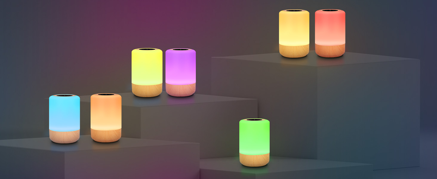 Нічник LED 2 шт, сенсорний диммер, USB зарядка, пульт ДУ, 13 кольорів, 3 режими, бездротовий таймер для спальні/вітальні (Коричневий)