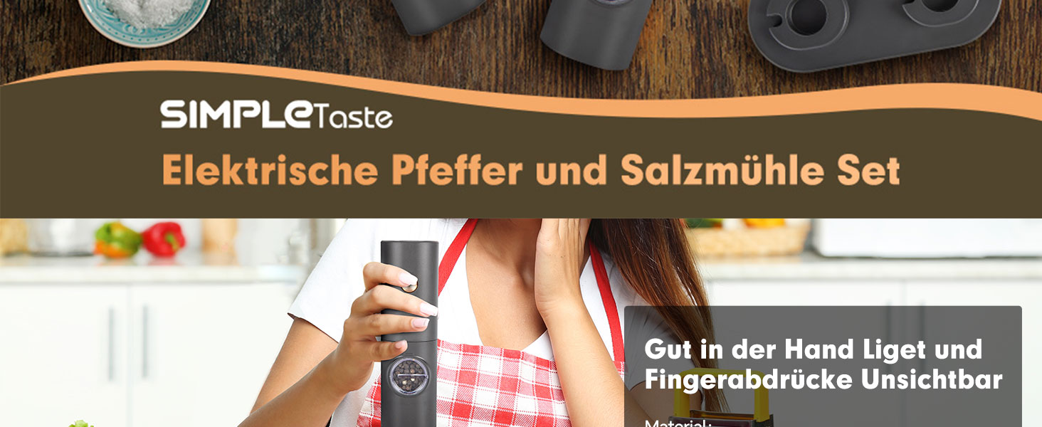 Електричні мельниці для спецій SIMPLETASTE 2 шт. з регульованим керамічним жорном, ABS-пластик, живлення від батарейок AAA