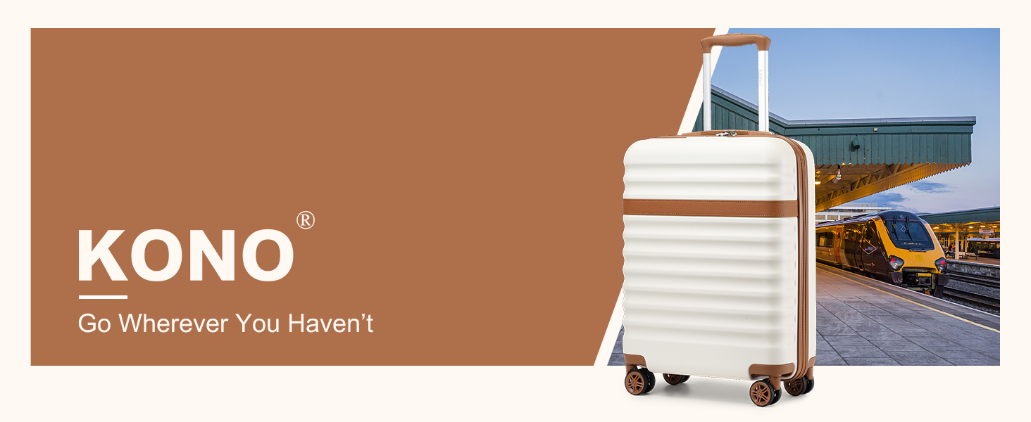 Чемодан-тележка KONO, XL, ABS+PC, з TSA замком (кремовий/коричневий)