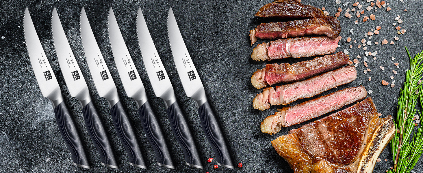 Набір ножів SHAN ZU 16 предметів з блоком: Японський набір кухонних ножів з нержавіючої сталі, серія Genbu, ергономічні ручки, чорний черепаховий колір, включає набір стейк-ножів