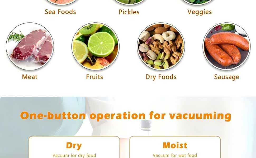 MeteMake Вакууматор автоматичний для продуктів харчування, One-Touch вакуумна запайка, компактна модель (чорний)