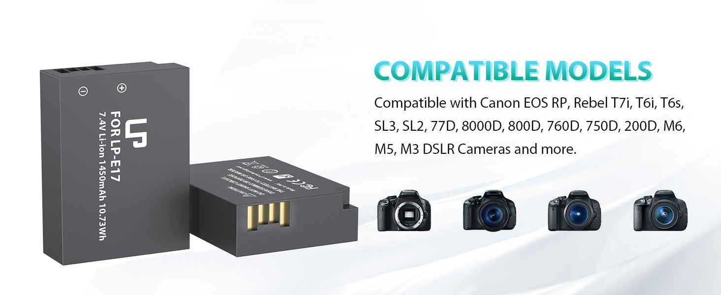 Акумулятор Canon LP-E17 + Двоканальний зарядний пристрій 2x1450mAh для EOS R8 R10 R50 RP Rebel T6i T7i T8i SL2 SL3 77D 200D 750D 760D 800D M3 M5 M6 Mark II