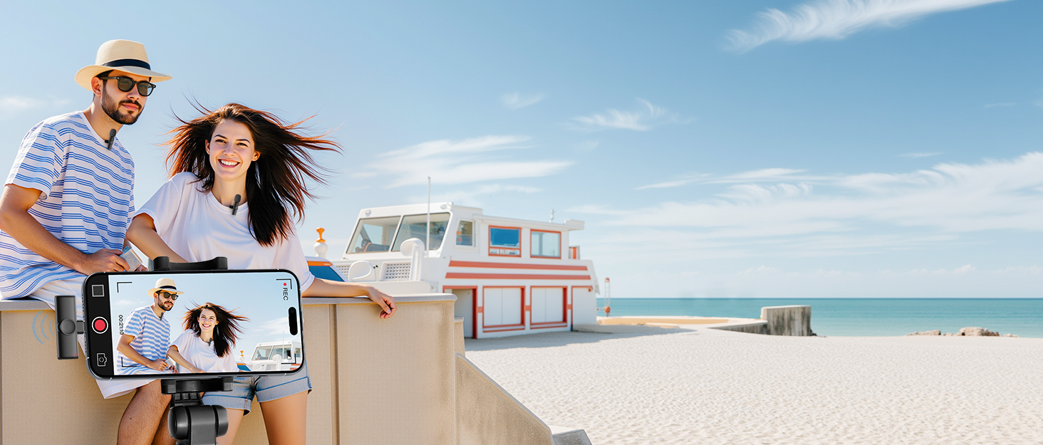 Беспроводной петличный микрофон 2 шт. для iPhone, iPad, Android, YouTube, TikTok, с шумоподавлением, Plug & Play, для видео, подкастов, черный